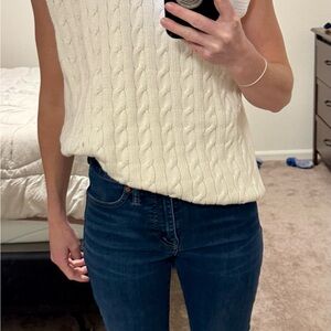 John Ashford Cream Knit Golf Sweater Vest 100% Cotton Size Small
